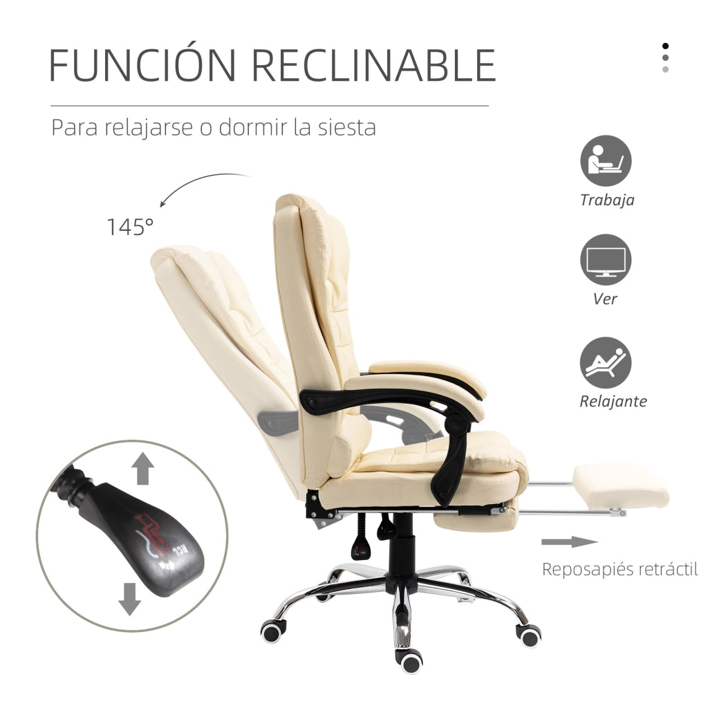 Sedia da Ufficio Girevole Regolabile in Altezza ¨C zephmum ¨C PU e Braccioli Crema