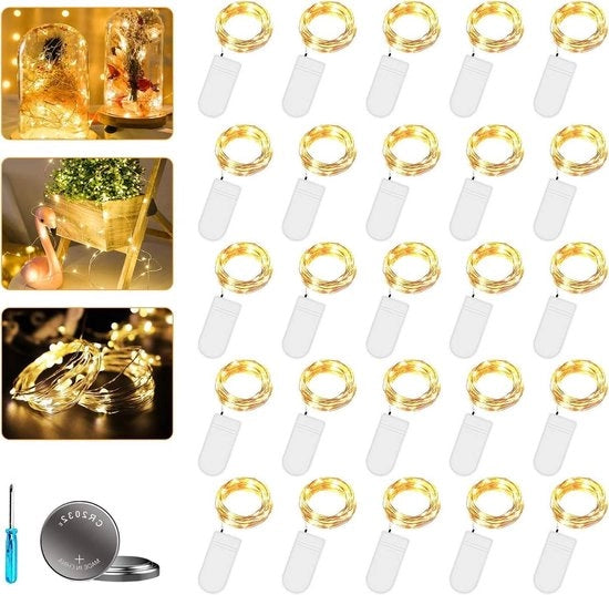20 fili di luce LED alimentati da batterie da 2 m - filo di rame caldo bianco - decorazione per Natale - uso interno ed esterno - decorazione per festa, matrimonio - DIY, uso interno ed esterno - 20 LED bianco caldo.