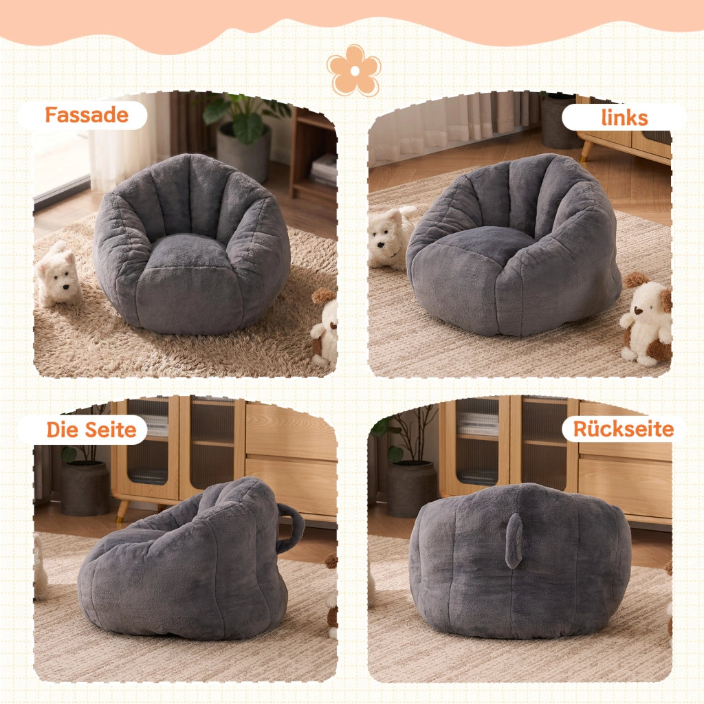PUFF SACCO in peluche, grigio, in poliestere