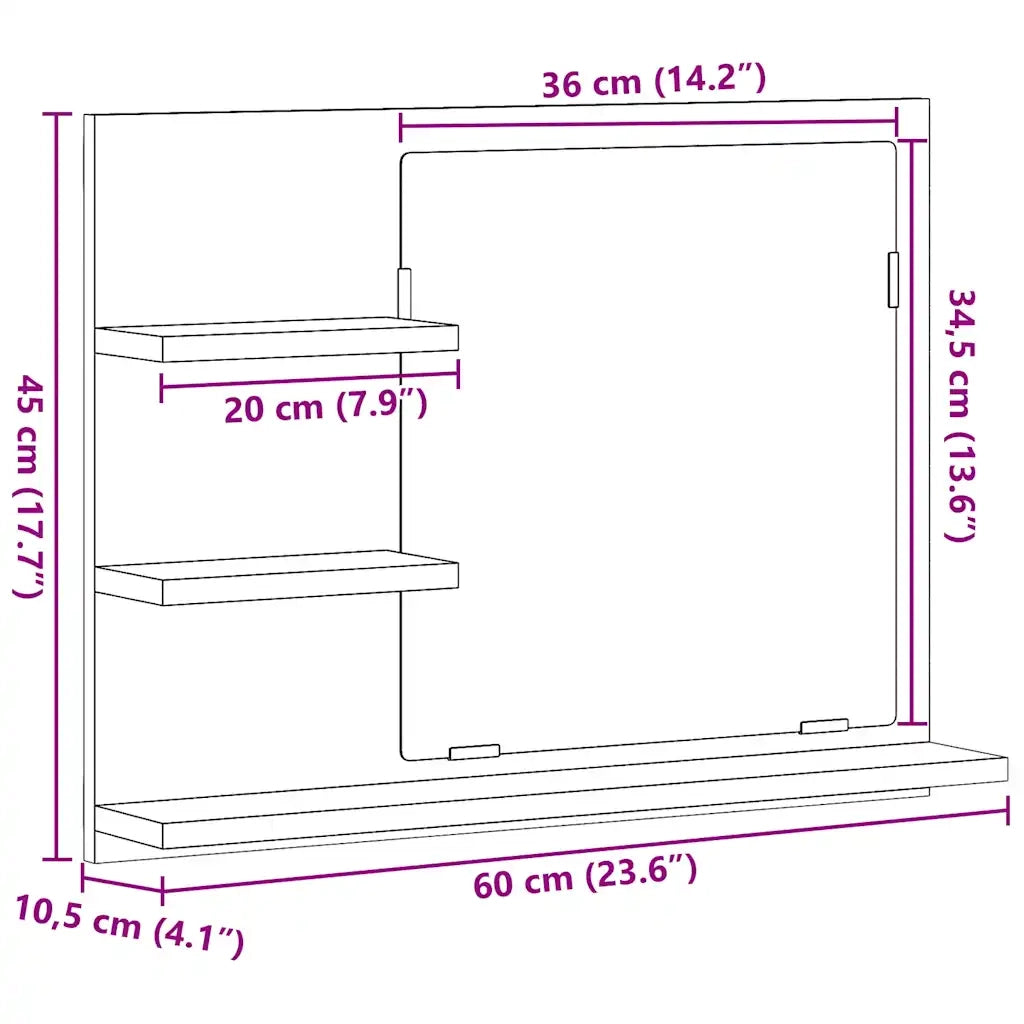 Armadietto a Specchio da Bagno Rovere Artigianale 60x10,5x45 cm 856256