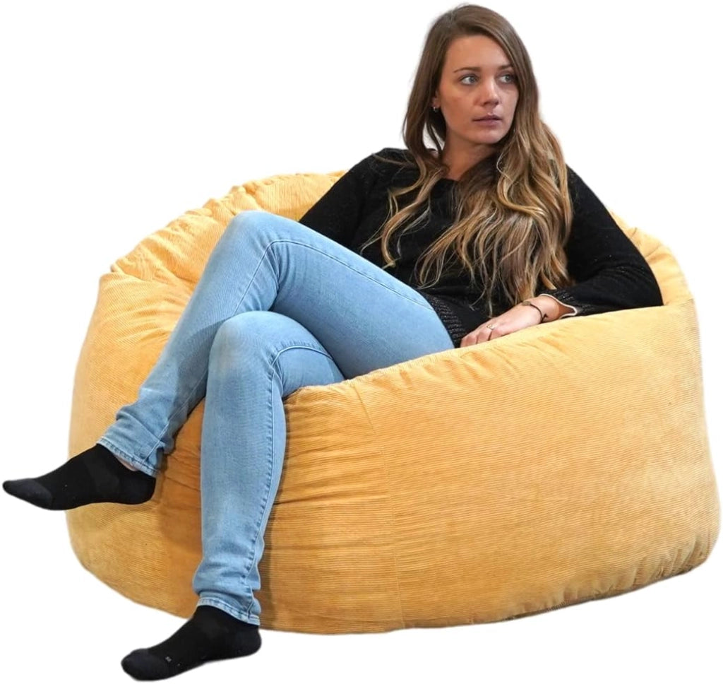 Pouf Poltrona Sacco in Velluto a Coste - Morbido e Confortevole - Imbottitura in Schiuma, Ottimo Supporto per la Schiena - Pouf Divano Gigante (100 cm, Blu)