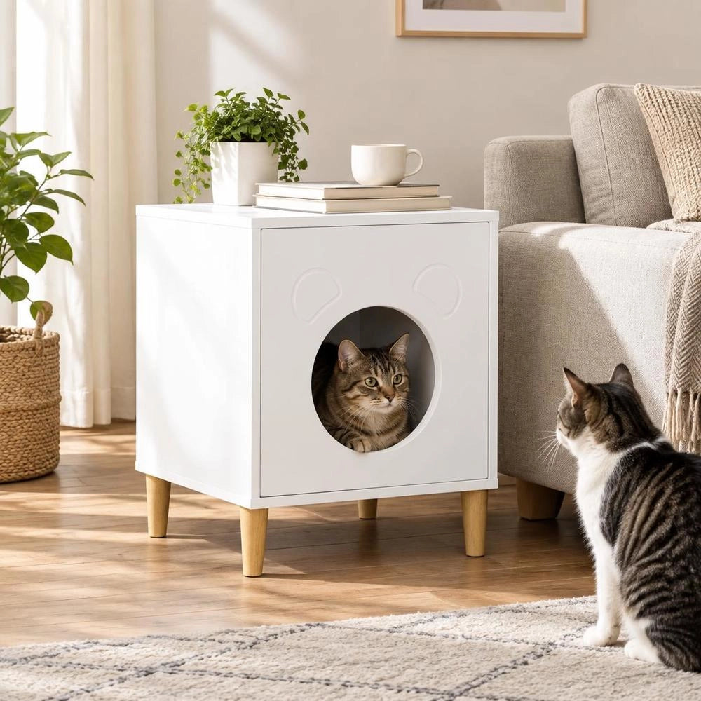 Casa Per Gatti Bianco 42.5 X 40 X 53 Cm Legno Ingegnerizzato