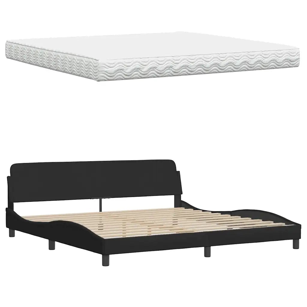 Letto con Materasso Hanko Nero 200x200 cm in Tessuto 3310554