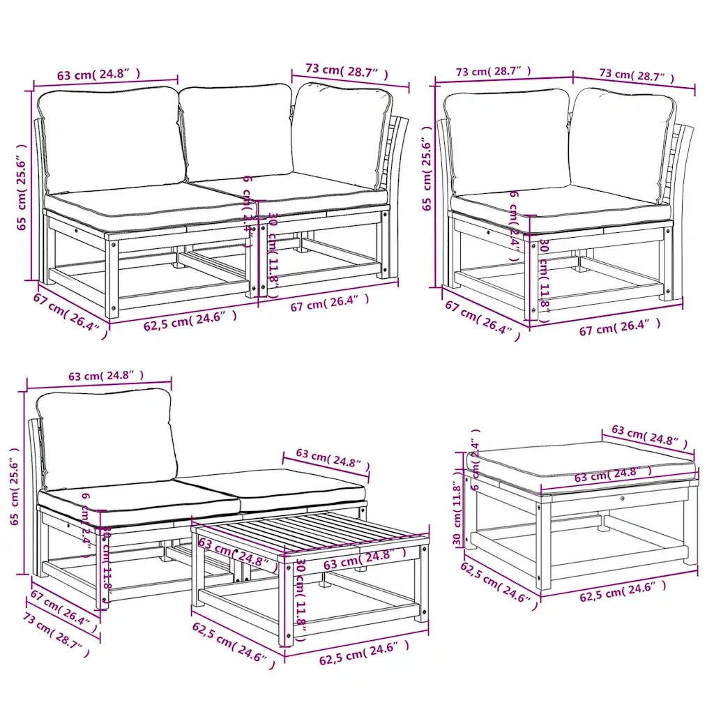 Set Salotto da Giardino 7 pz con Cuscini Legno Massello Acacia 3214322