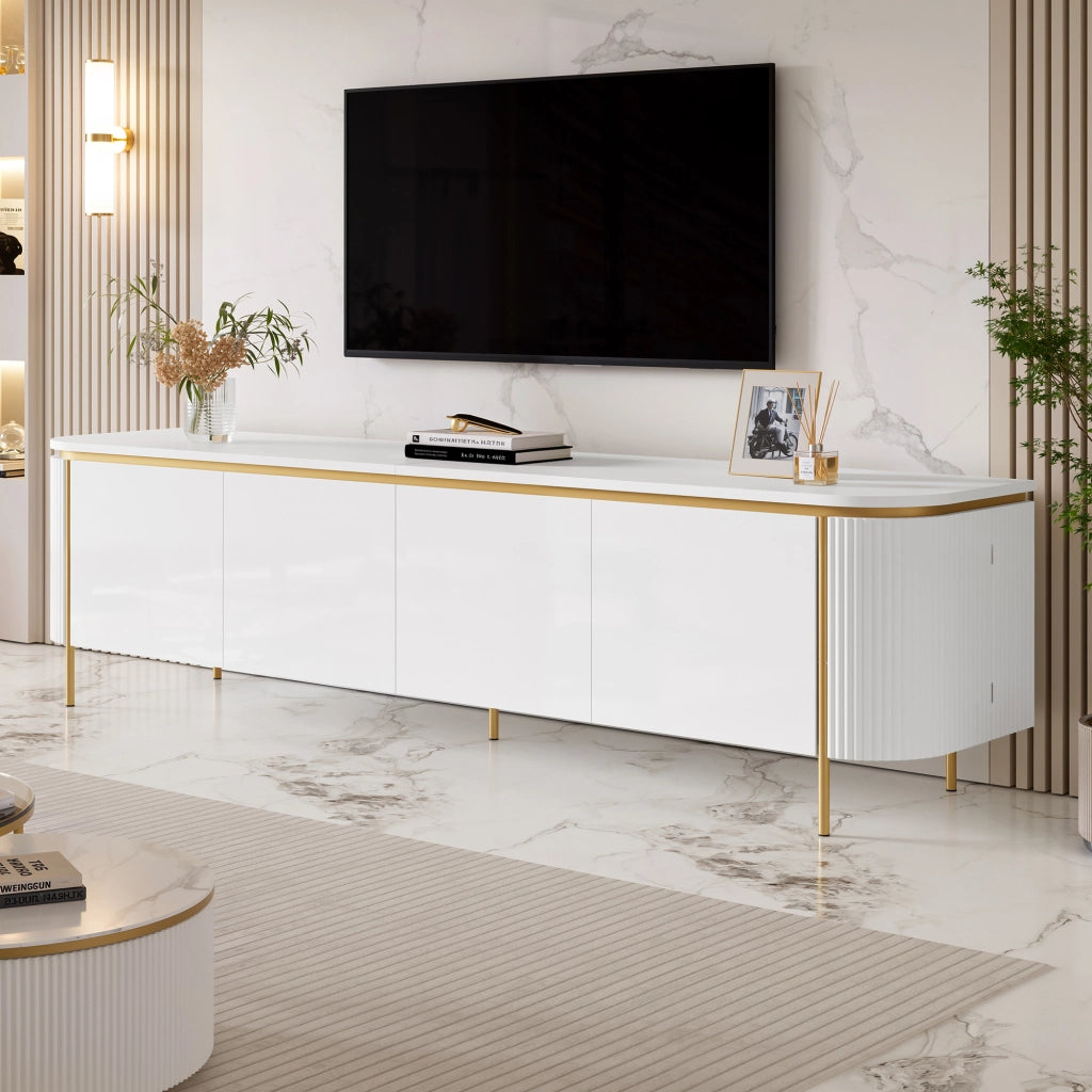 Mobile porta TV 180x38x46 cm con sei ante e passacavi in MDF bianco
