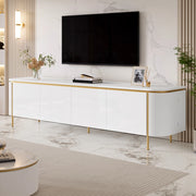 Mobile porta TV 180x38x46 cm con sei ante e passacavi in MDF bianco