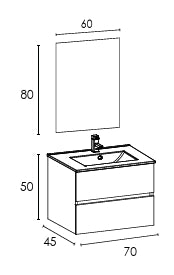 Composizione mobile bagno sospeso con cassetti cm 70 mod. ELEGANCE - Noce