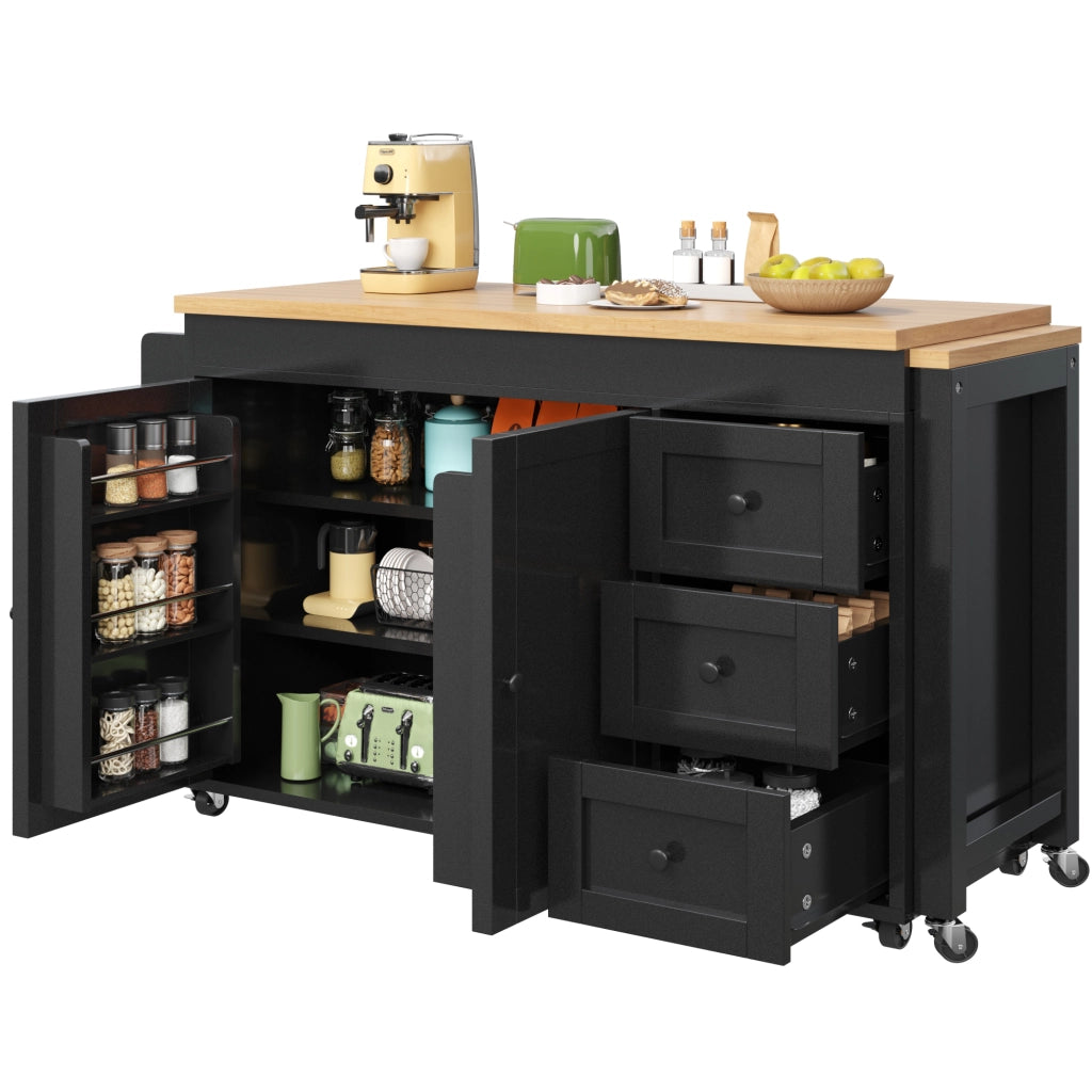 Mobile da cucina estensibile con 3 cassetti; ripiani laterali e armadio a 2 ante; su ruote; per cucina e sala da pranzo