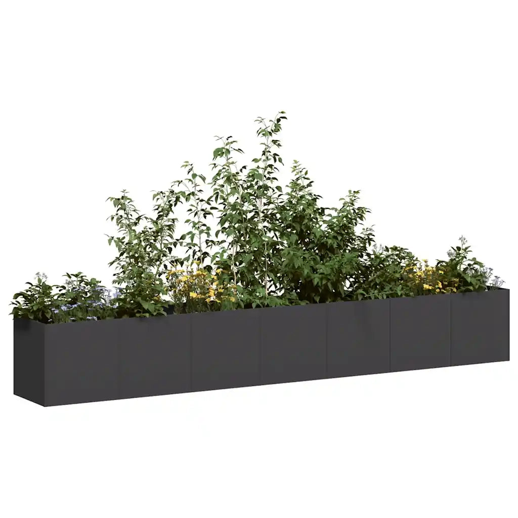 Fioriera-Vaso da Esterno-Contenitore per Piante Nera 280x40x40 cm in Acciaio Laminato a Freddo