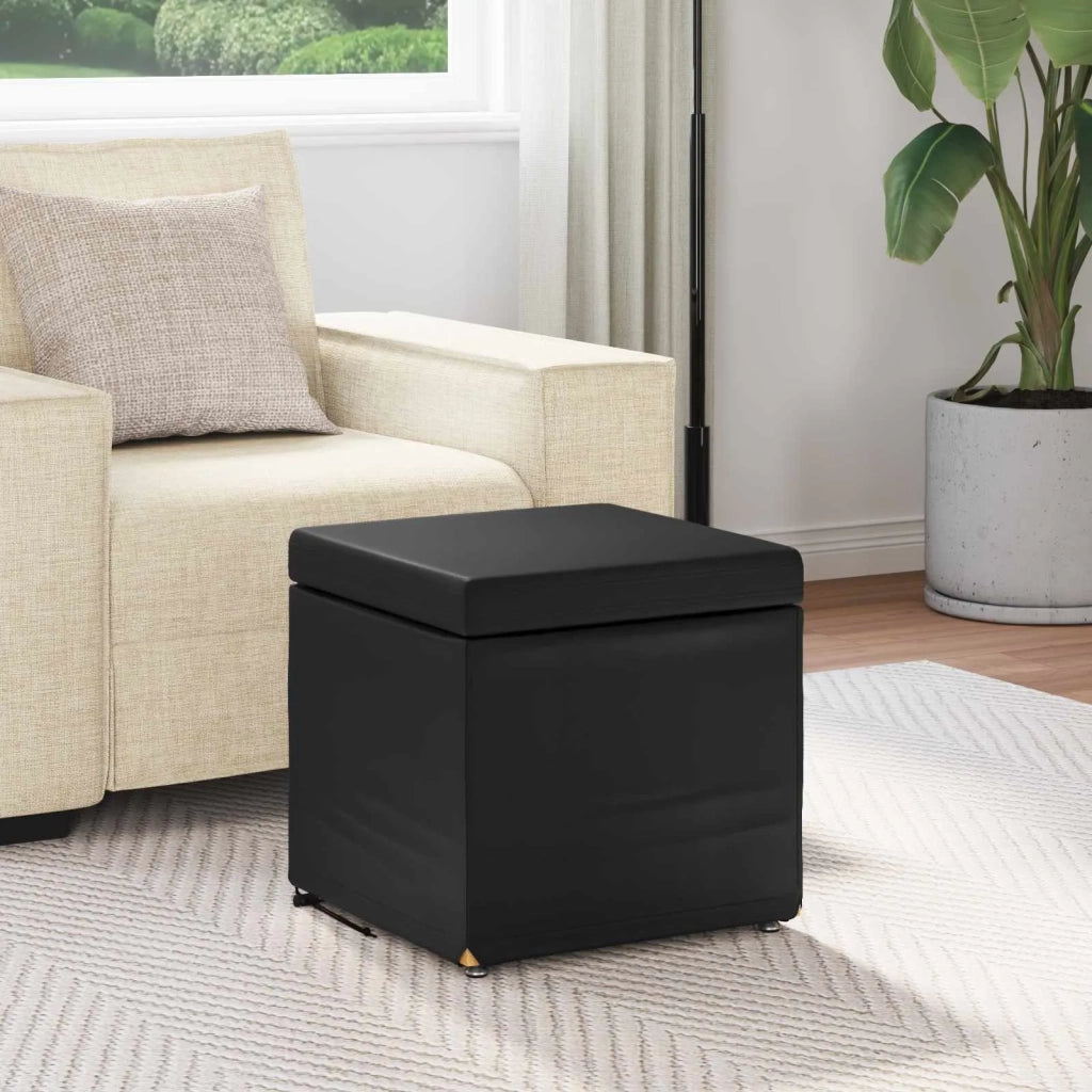 Pouf Nero Pelle Sintetica e Legno Ingegnerizzato 876756