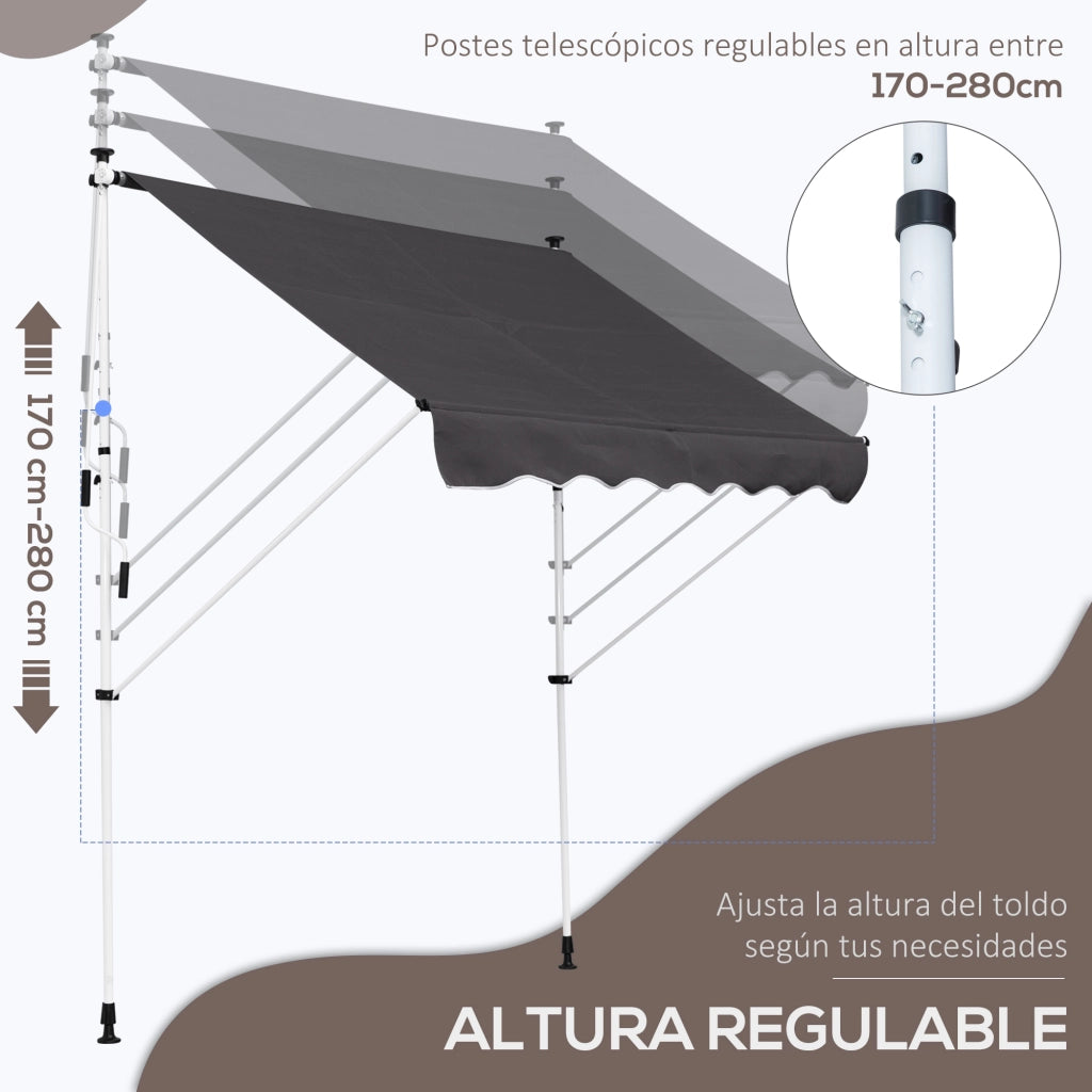 Toldo Manuale Retrattile per Balcone e Terrazzo ¨C zephmum ¨C Grigio 200x150x170-280 cm