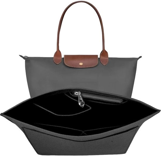 Organizzatore di inserto per borse Longchamp tote con molteplici tasche per chiavi, matite e bottiglie d'acqua (nero, L)