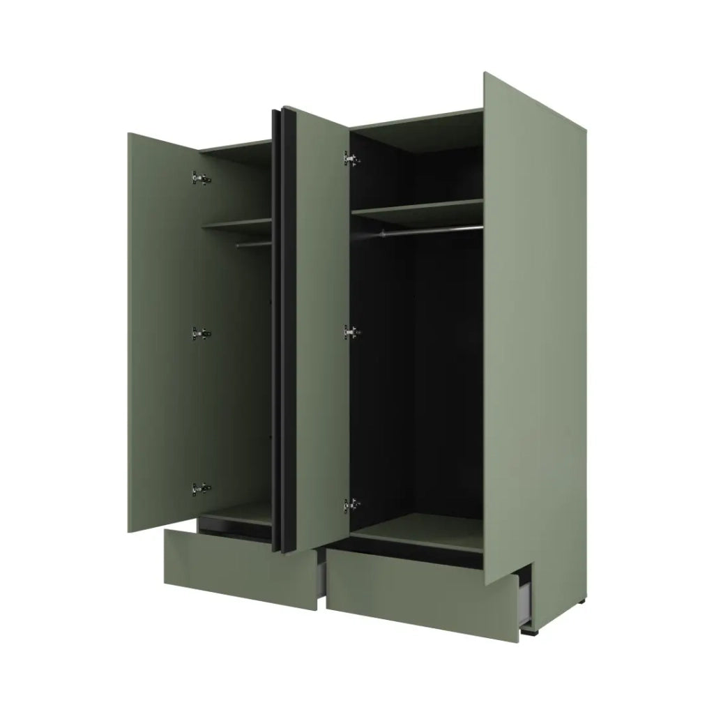 Armadio HAVANA 180 cm – 4 porte + 2 cassetti – Colore verde salvia e nero – Design moderno e grande capacità