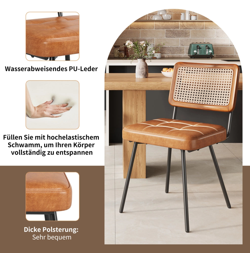 Sedia da pranzo ergonomica in PU e rattan PE marrone