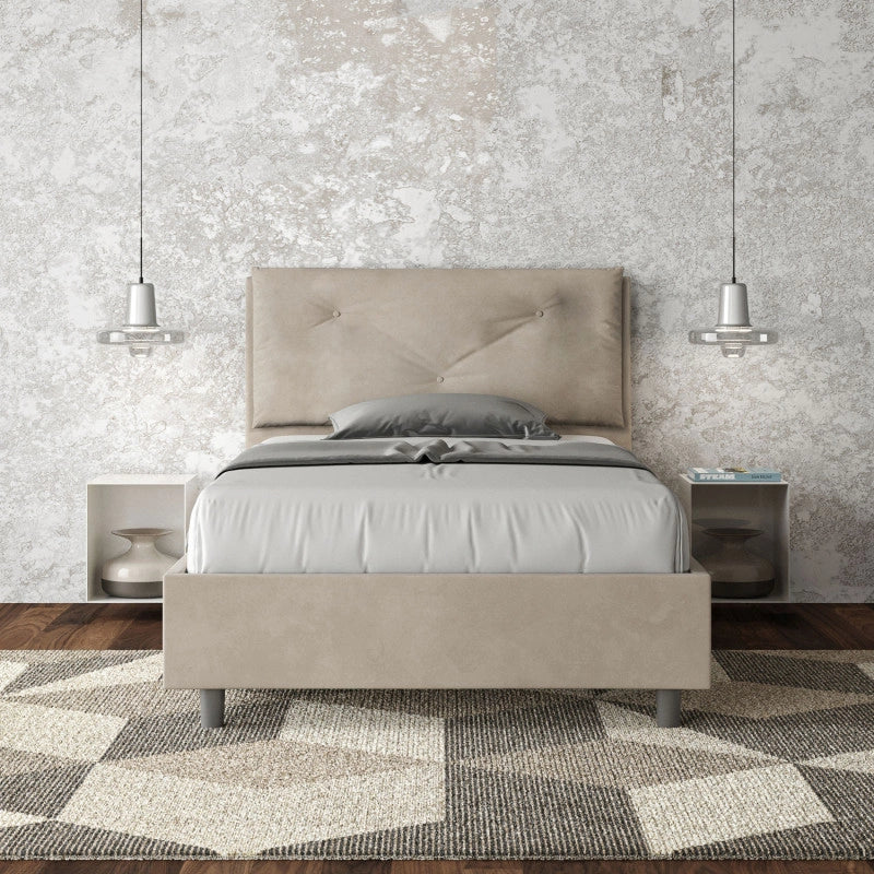 Letto imbottito Piazza e mezzo 110x210 cm Large - Con rete,Microfibra,Sabbia