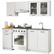 Set da cucina con vetrina AKORD OLIWIA 1,8 m Bianco 180 cm 7 ante 1 cassetto frontale Bianco 8 ripiani 180×46×203 cm