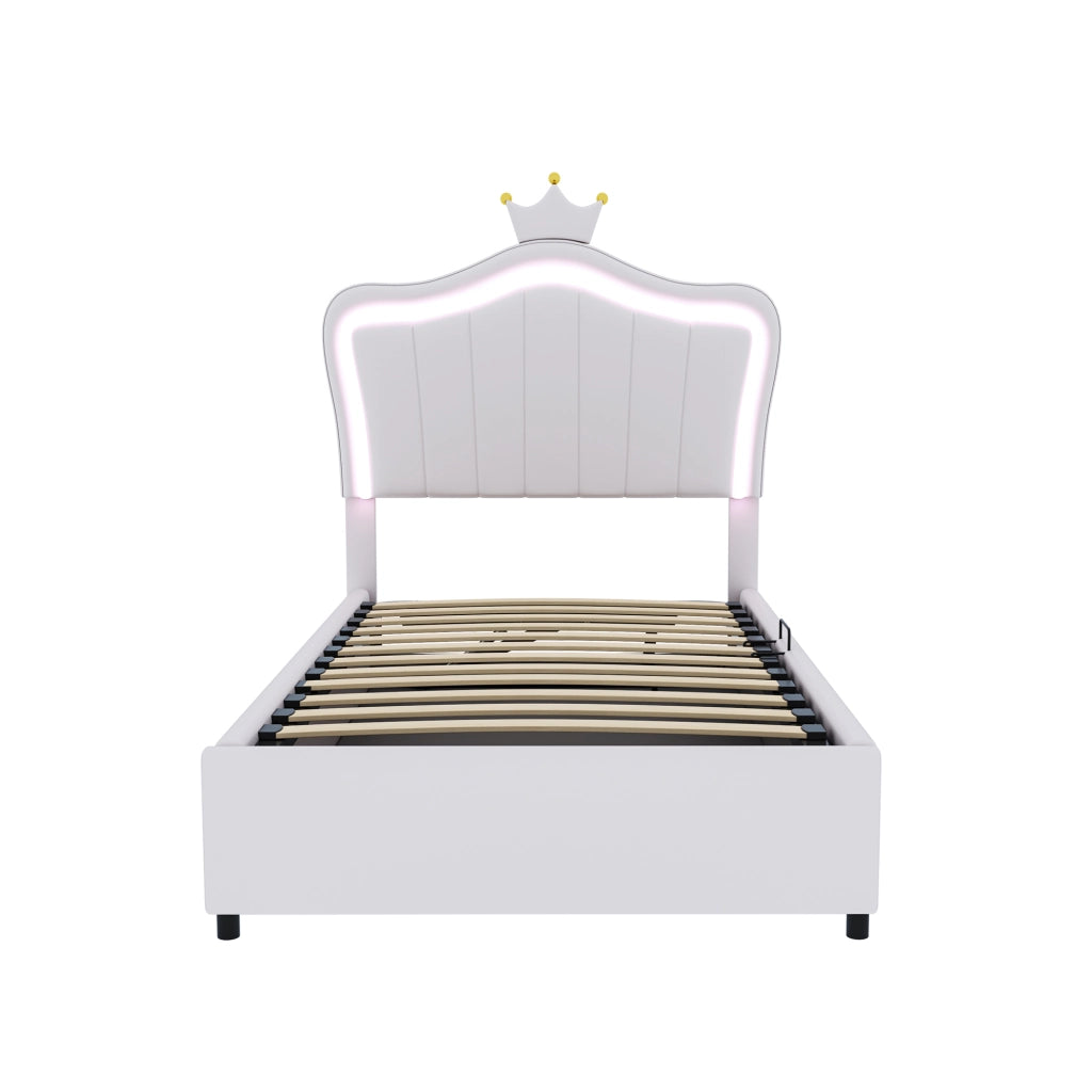 DESMIU Letto contenitore per bambini 1 posto con LED regolabile, testiera regolabile e vano 90 × 200 cm, senza materasso