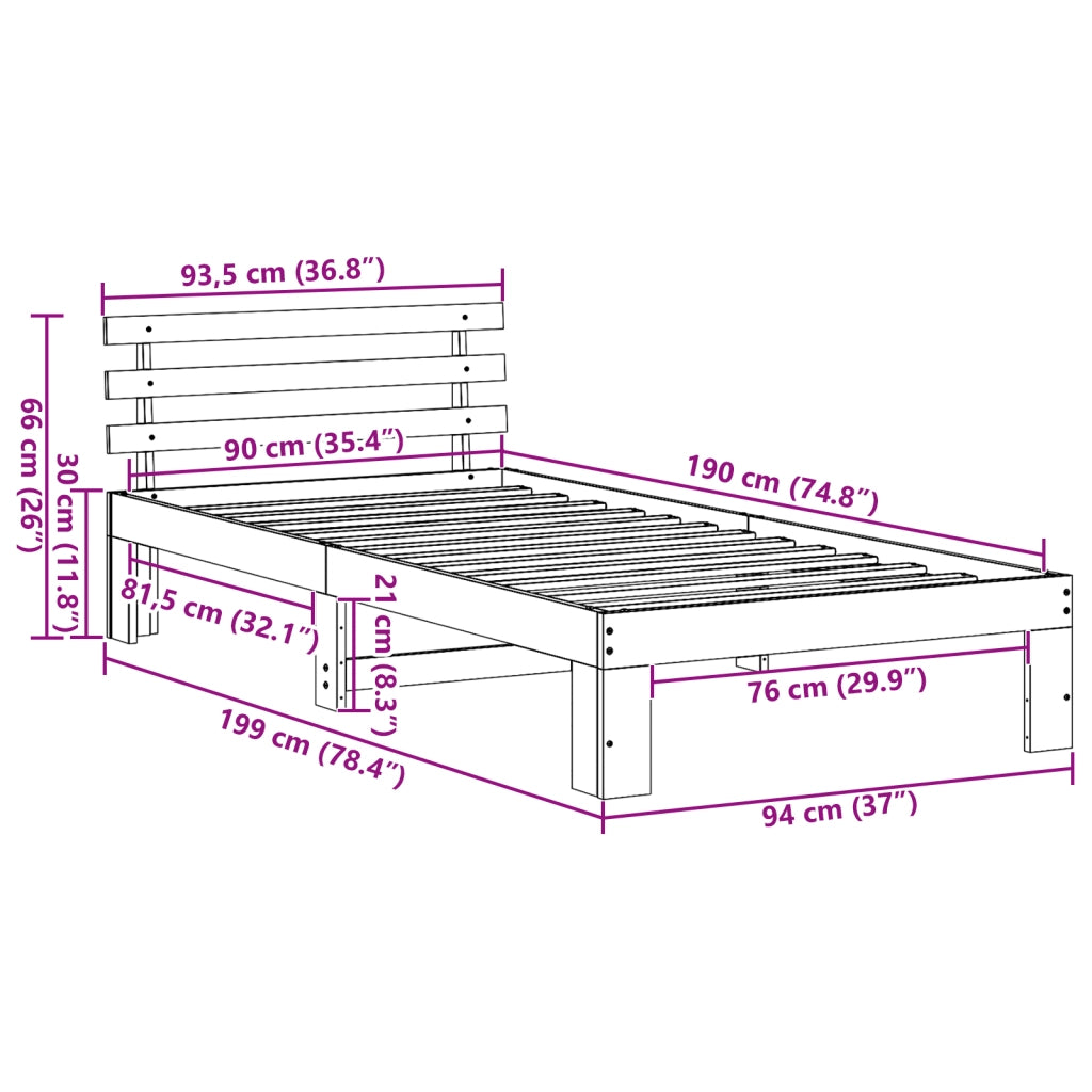 Struttura Letto in Legno Bianco Legno Singolo Durevole