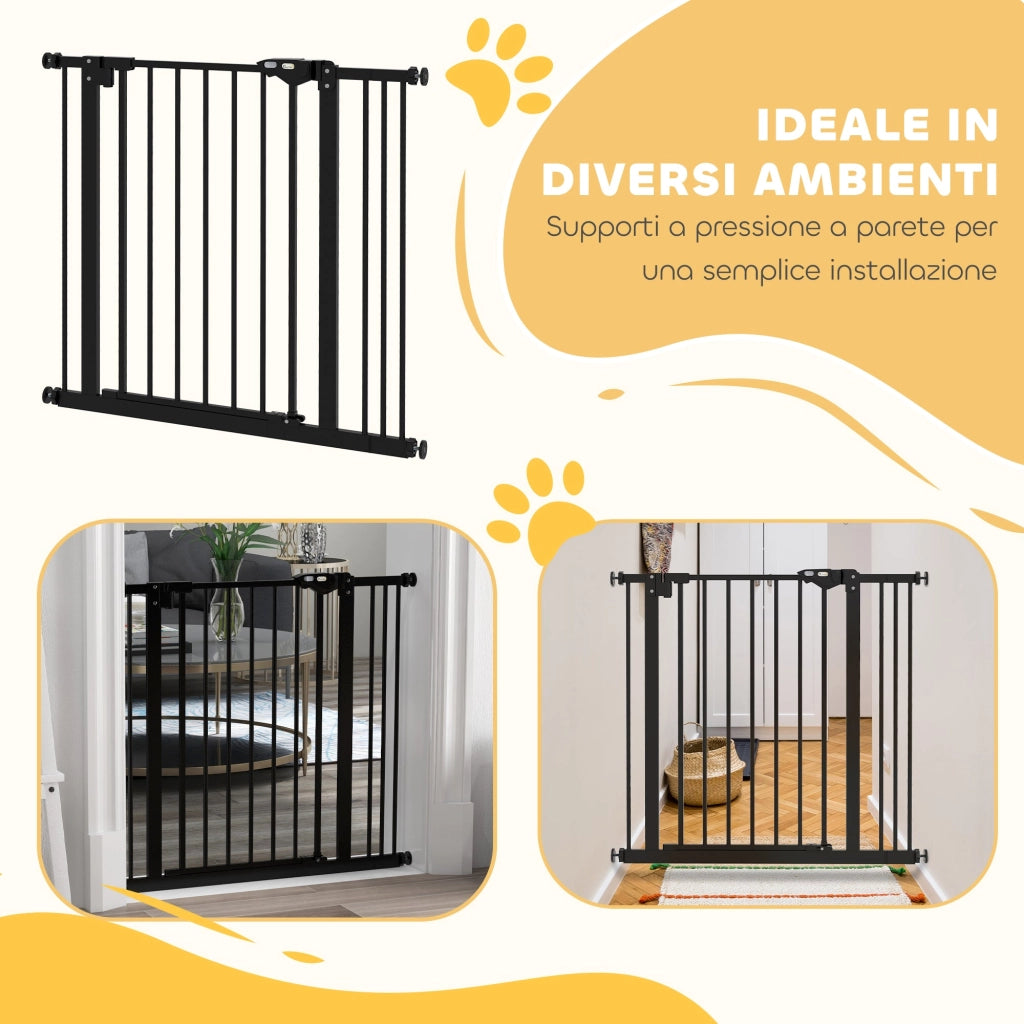 Cancelletto per Cani a 2 Estensioni con Larghezza Regolabile fino 100 cm e Chiusura Automatica Nero