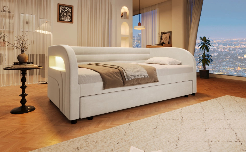 letto a piattaforma in flanella beige 100 x 211 cm