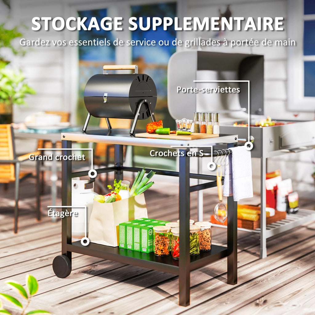 Carrello barbecue con ripiani e ganci ¨C zephmum ¨C grigio 102x50x81cm
