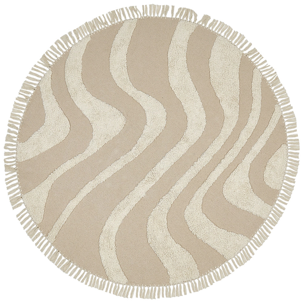 Tappeto rotondo in cotone beige ⌀ 140 cm con motivo a frange Boho Soggiorno Camera da letto