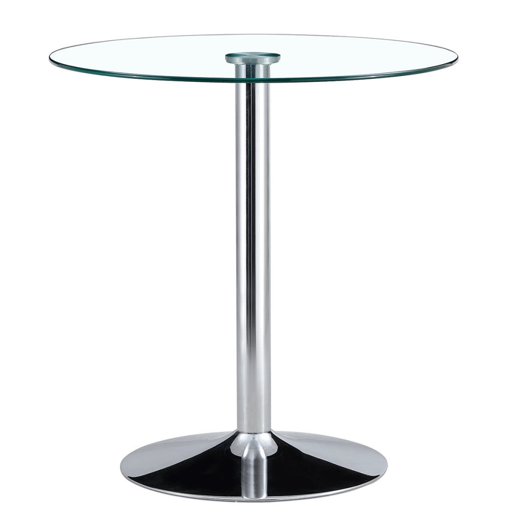 Tavolo da bistrot in vetro trasparente con base in metallo, per home bar e locali, diametro 89 cm, altezza 92 cm