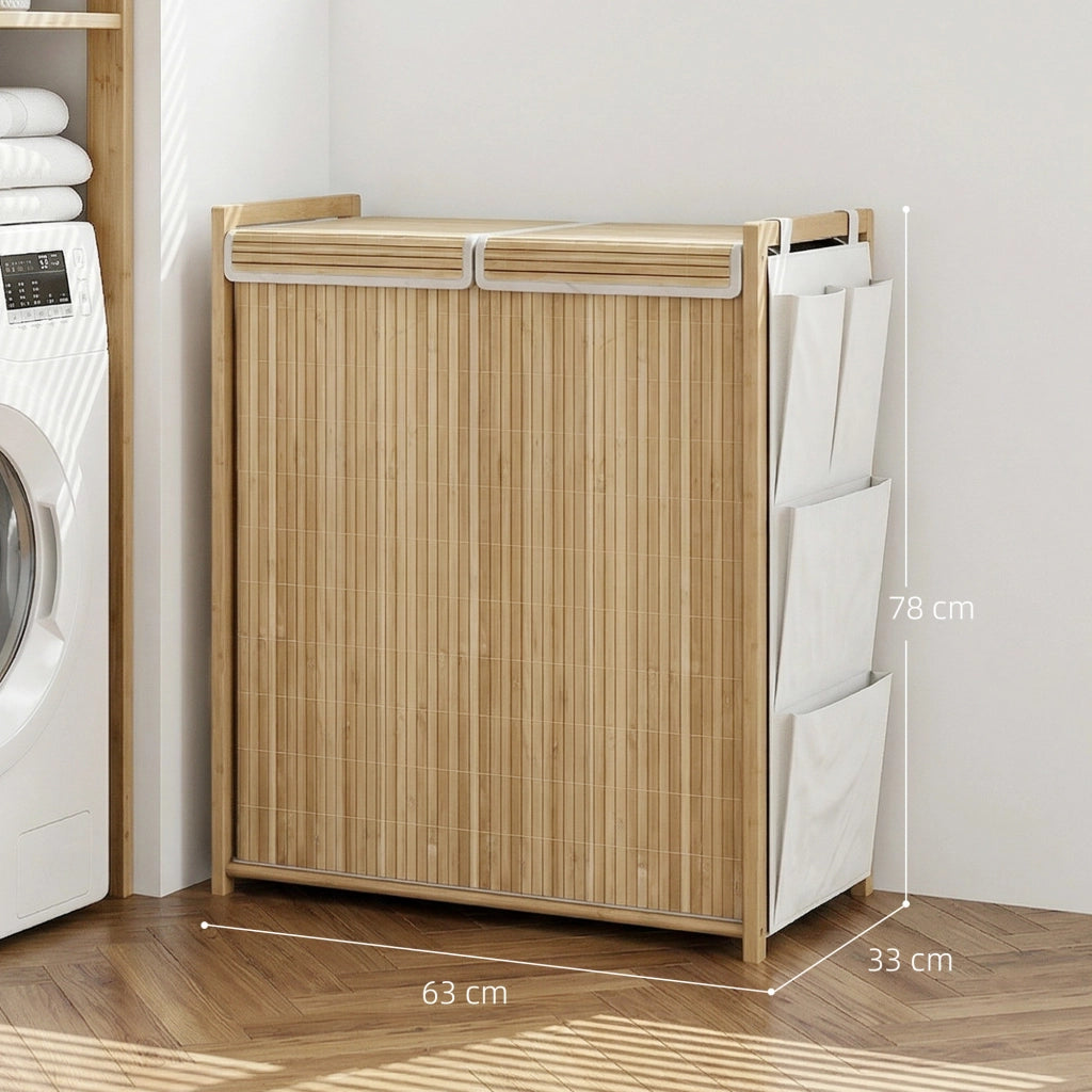 Cesto portabiancheria in bamb¨´ con sacco estraibile e tasche laterali ¨C Xylo ¨C 120L naturale