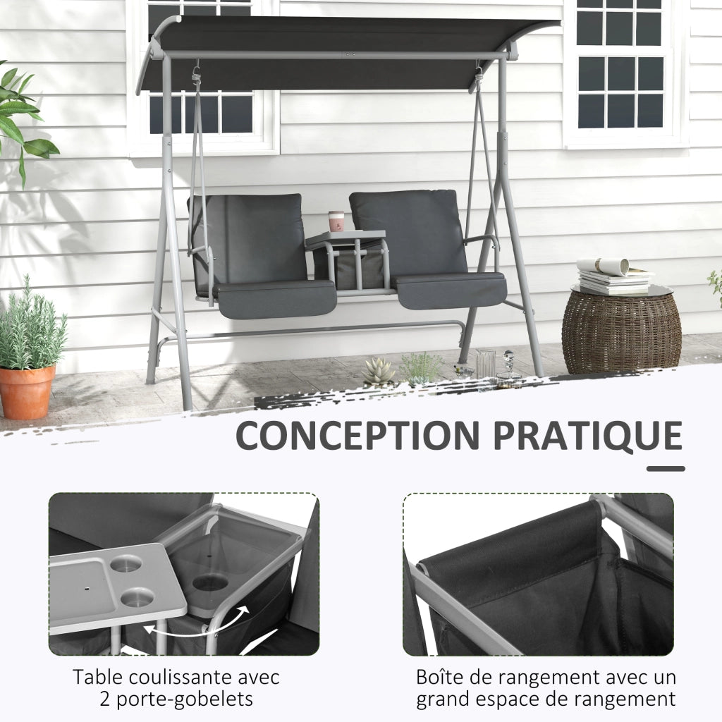 Balancelle 2 posti per giardino con tavolino ¨C zephmum ¨C grigio 175x112x158 cm