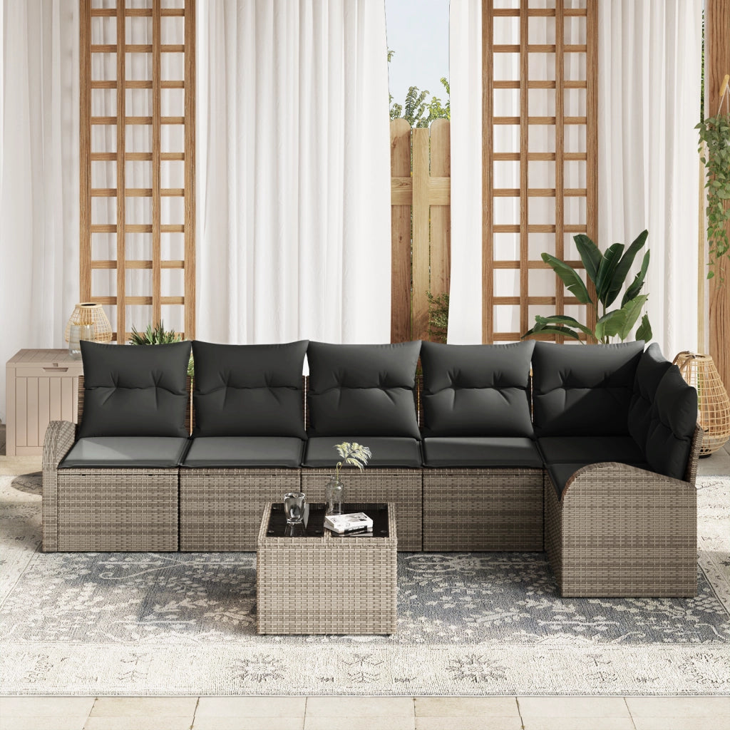 Set di Divano da Giardino a 6 Pezzi con Cuscini Rattan Poliestere Nero