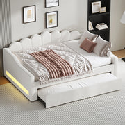 Letto imbottito - Xylo - 140x200cm LED + letto a scomparsa, beige