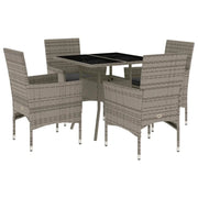 Set da Pranzo da Giardino 5 pz | Set Salotto da Giardino con Cuscini Polyrattan e Vetro