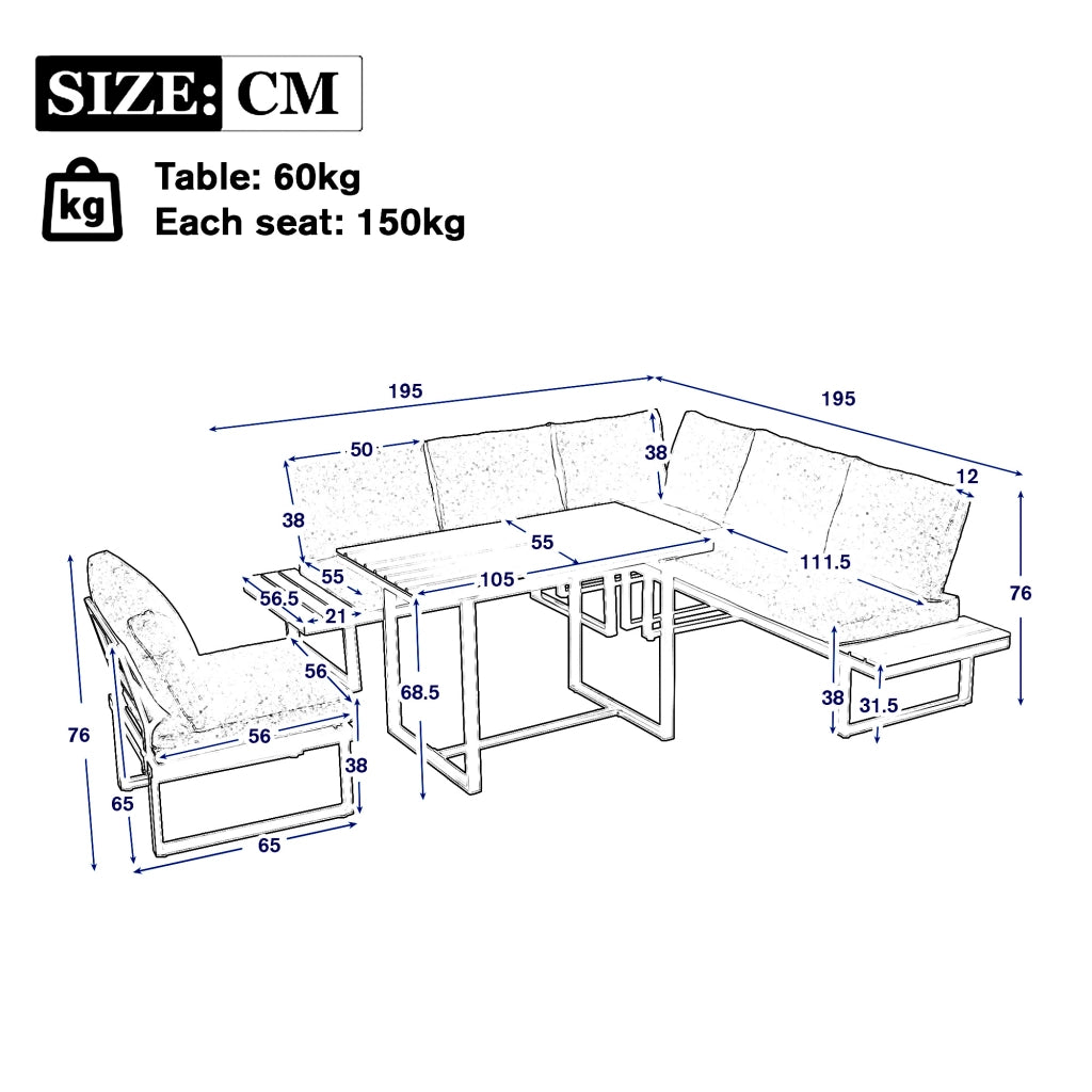 Set da Giardino con Tavolo e Divano Angolare ¨C MINIMAL ¨C Polyrattan Grigio/Nero, Acciaio