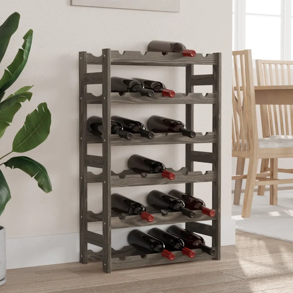 Portabottiglie per 30 Bottiglie Grigio Legno Massello di Pino CFW5943068