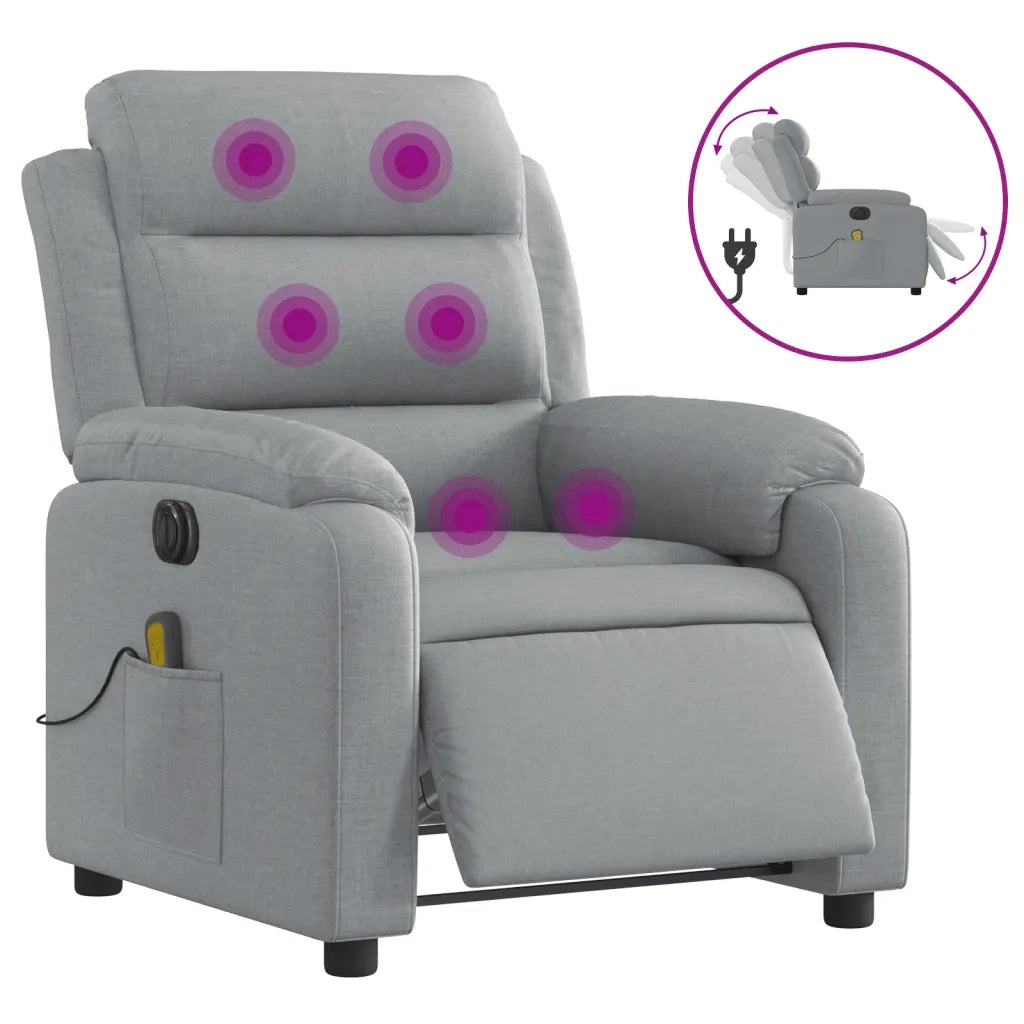 Divano Sedia-Poltrona Reclinabile Massaggio Elettrica Grigio Chiaro Tessuto 362917
