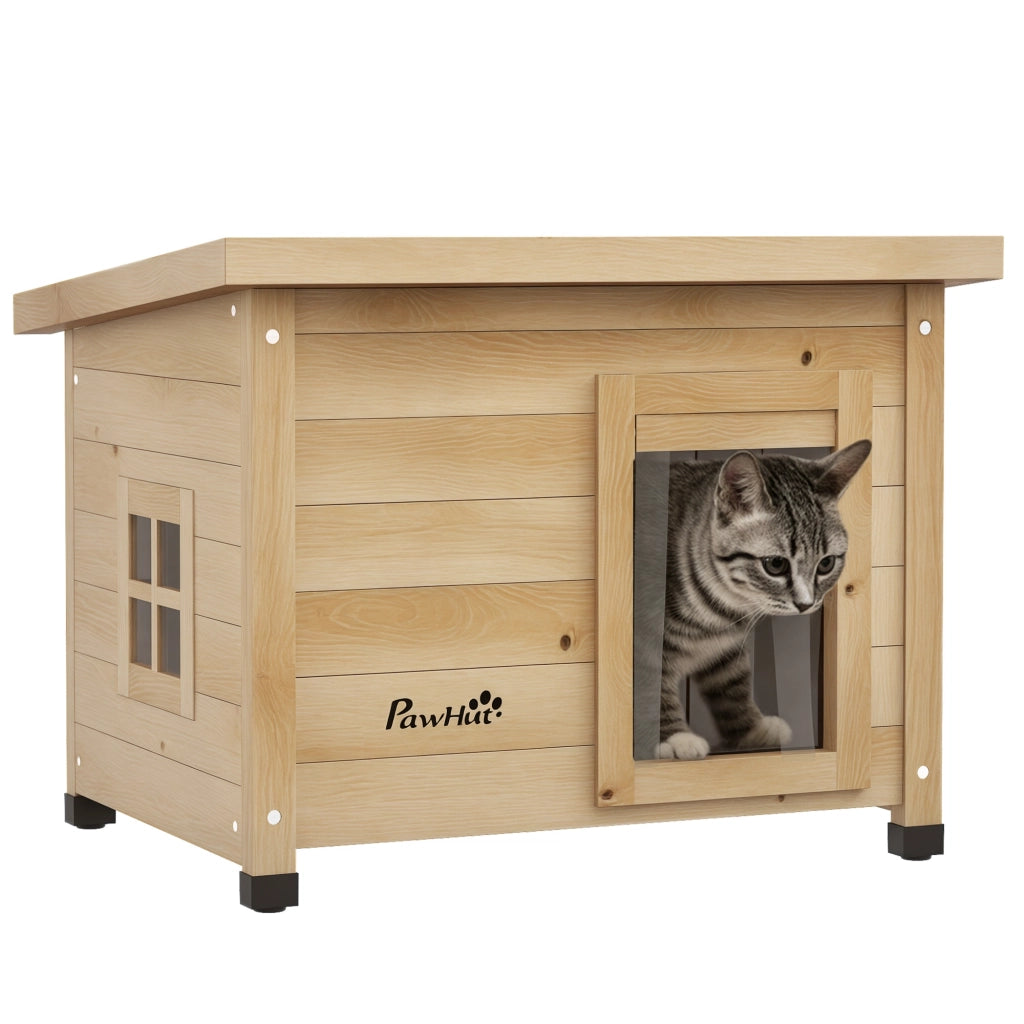Casetta per Gatti Esterno Legno Sollevata Tetto Catrame Finestra ¨C zephmum ¨C Giallo 57x45x43 cm