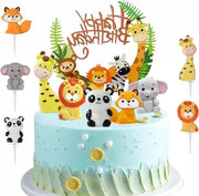 Decorazioni per torte boschi - tema "Felice compleanno" per torte di compleanno - decorazioni per bambini maschi con volpe, giraffa, elefante, panda e leone - 5 figure