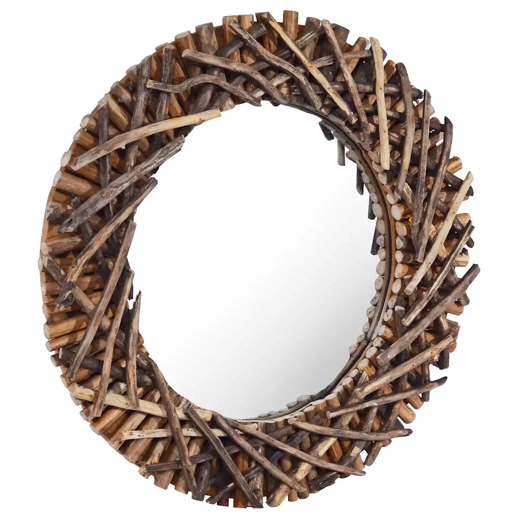 Specchio da Parete-Specchio a Muro-Specchio Decorativo 60 cm in Legno di Teak Rotondo 610202