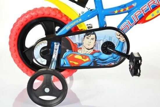 SUPERMAN 14", bicicletta per bambini, adatta a bambini tra i 4 e i 6 anni, per altezza tra 100 e 120 cm, con borraccia e