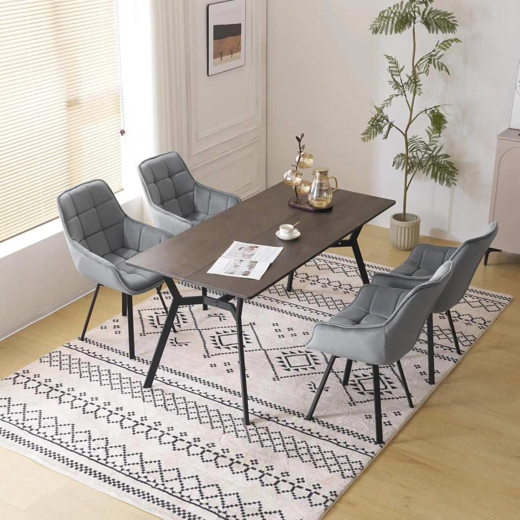 Set di 2 Sedie Sala da Pranzo, Sedie Cucina con Braccioli e Schienale, Poltroncine Girevoli con Gambe in Metallo, in Velluto, per Camera da Letto, Soggiorno, Grigio Scuro
