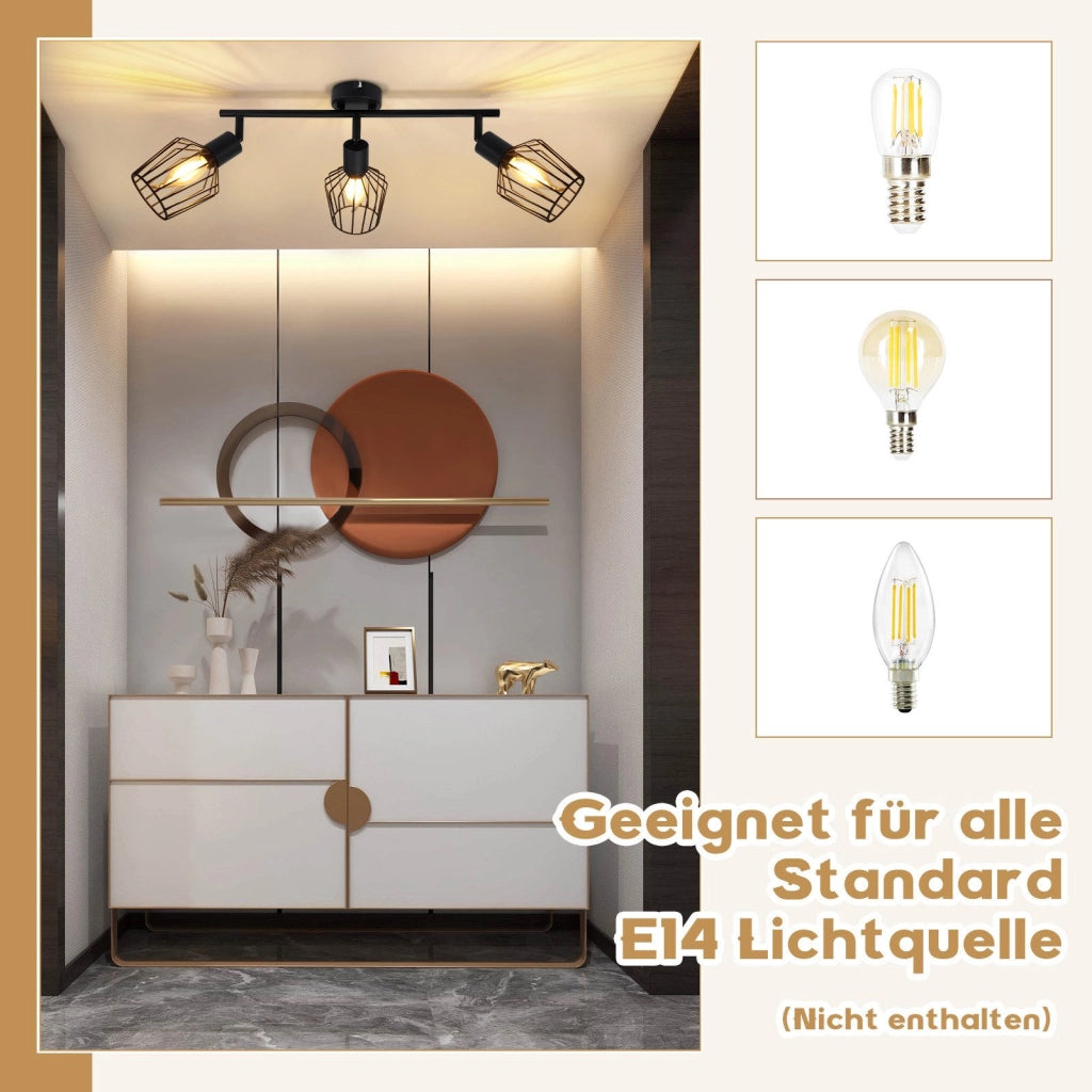 ZMH Faretto da soffitto LED neri E14 plafoniera orientabile 3 fiamme in metallo