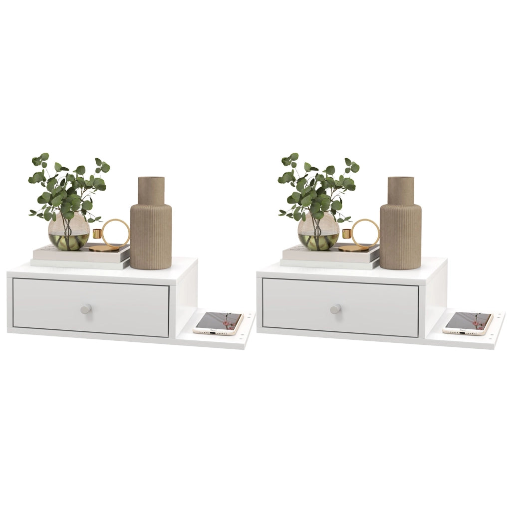 Tavolini da notte a muro ¨C zephmum ¨C 2 pezzi, MDF bianco, 55x30x15 cm