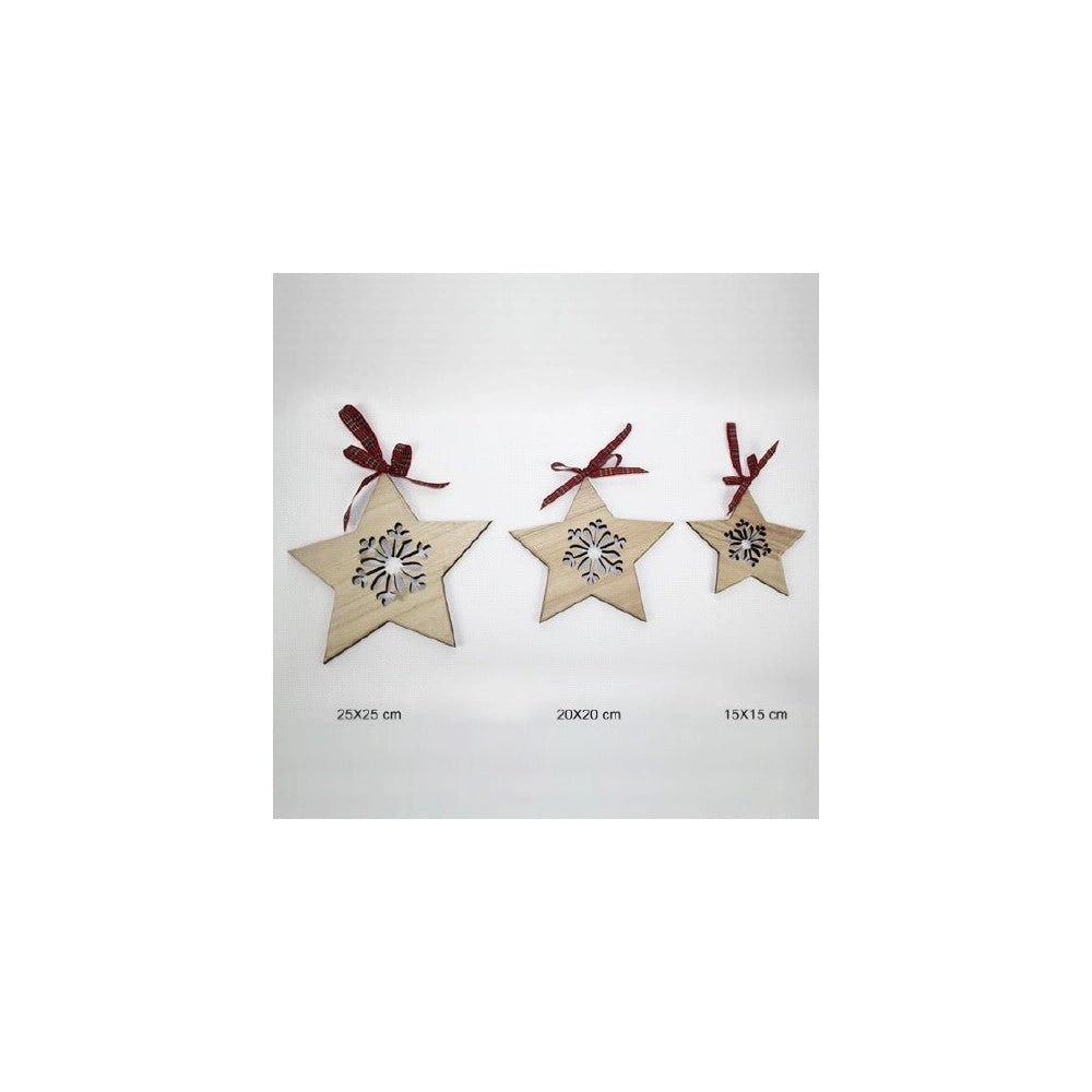 Trade Shop - Set 3pz Appendini Forma Stella In Legno Varie Misure Decorazioni Natalizie -