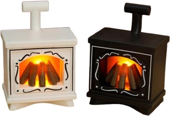 Due pezzi di camino per bambole con luce a LED - camino a batterie 1/12 scala - accessori di arredamento vintage per bambole - Bianco-Nero