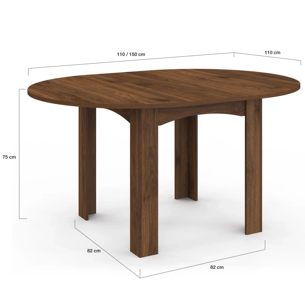 IDMarket - DONA tavolo da pranzo rotondo allungabile 4-8 persone noce 110-150 cm