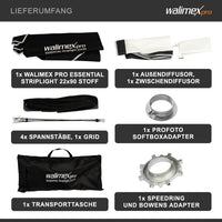 Essential Striplight Softbox 22x90cm + adattatore softbox per Profoto (diametro esterno: 15,2 cm), ruotabile a 360°, facile da montare, griglia inclusa, adattatore Bowens