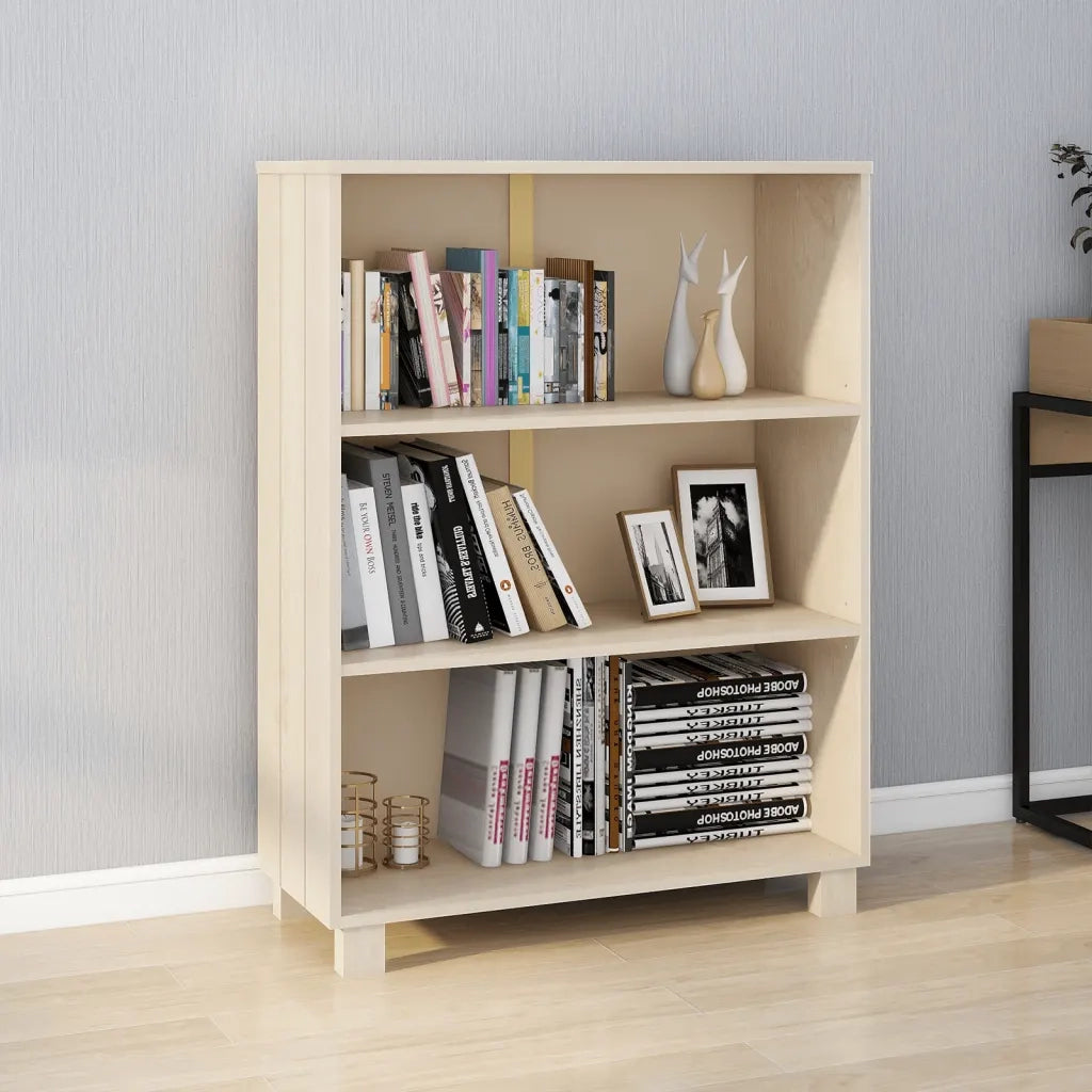 Libreria-Scaffale per Libri-Mobile di Stoccaggio HAMAR ambra 85x35x112 cm in Legno Massello di Pino