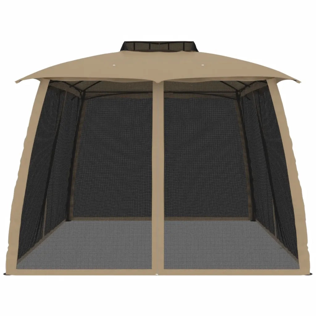 Gazebo con Tetto Doppio/Pareti Rete Tortora 3,93x2,93 m Acciaio