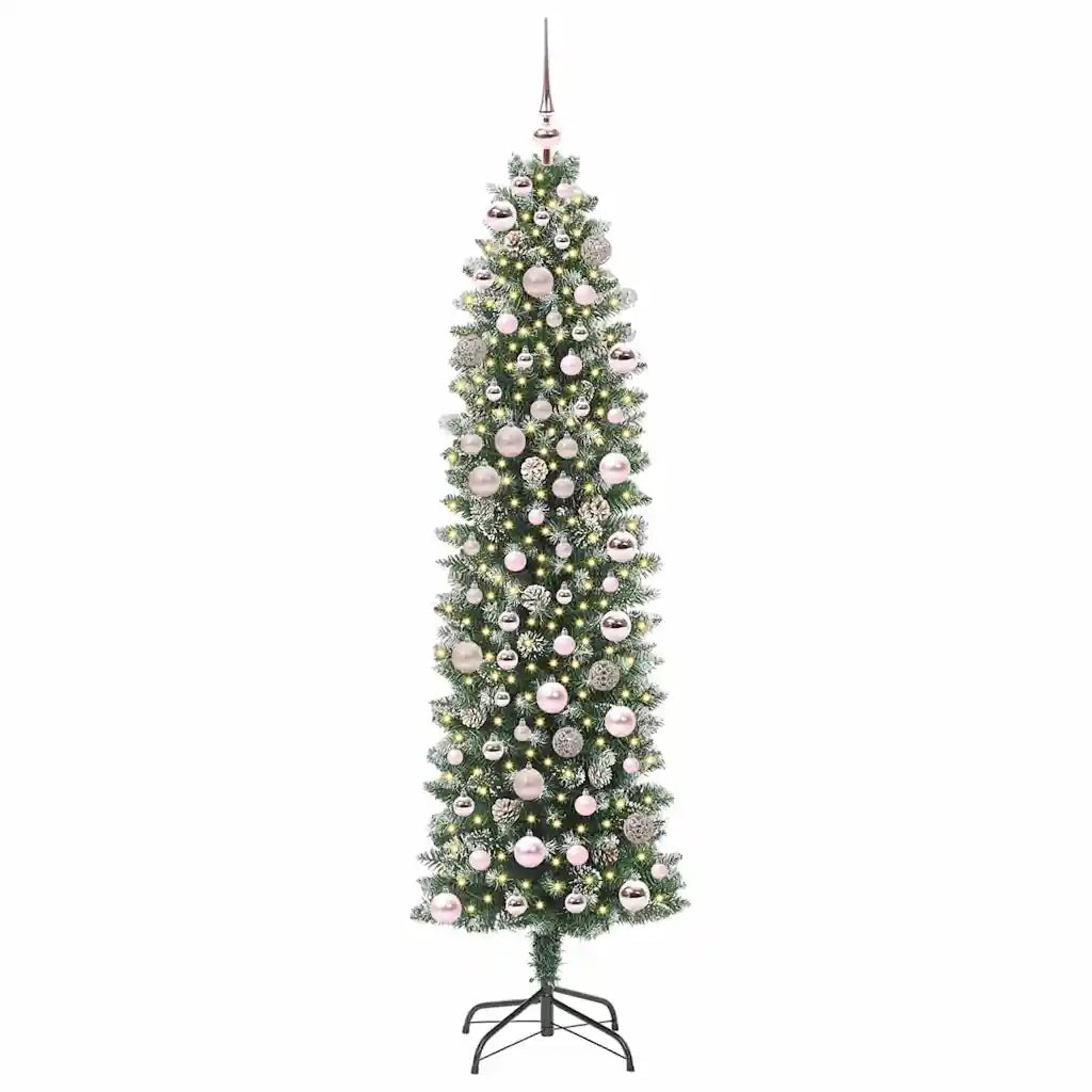 Albero di Natale Artificiale Sottile Verde e Bianco 180 cm 3395295