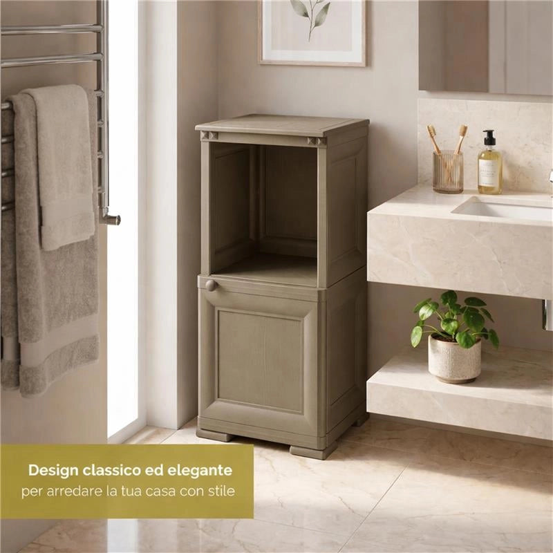 COMÒ COMODINO 2 MODULI TALPA 40X43X85,5 CM CON ANTA EFFETTO LEGNO E VANO A GIORNO – MOBILE CONTENITORE COMPATTO PER CAMERA DA LETTO